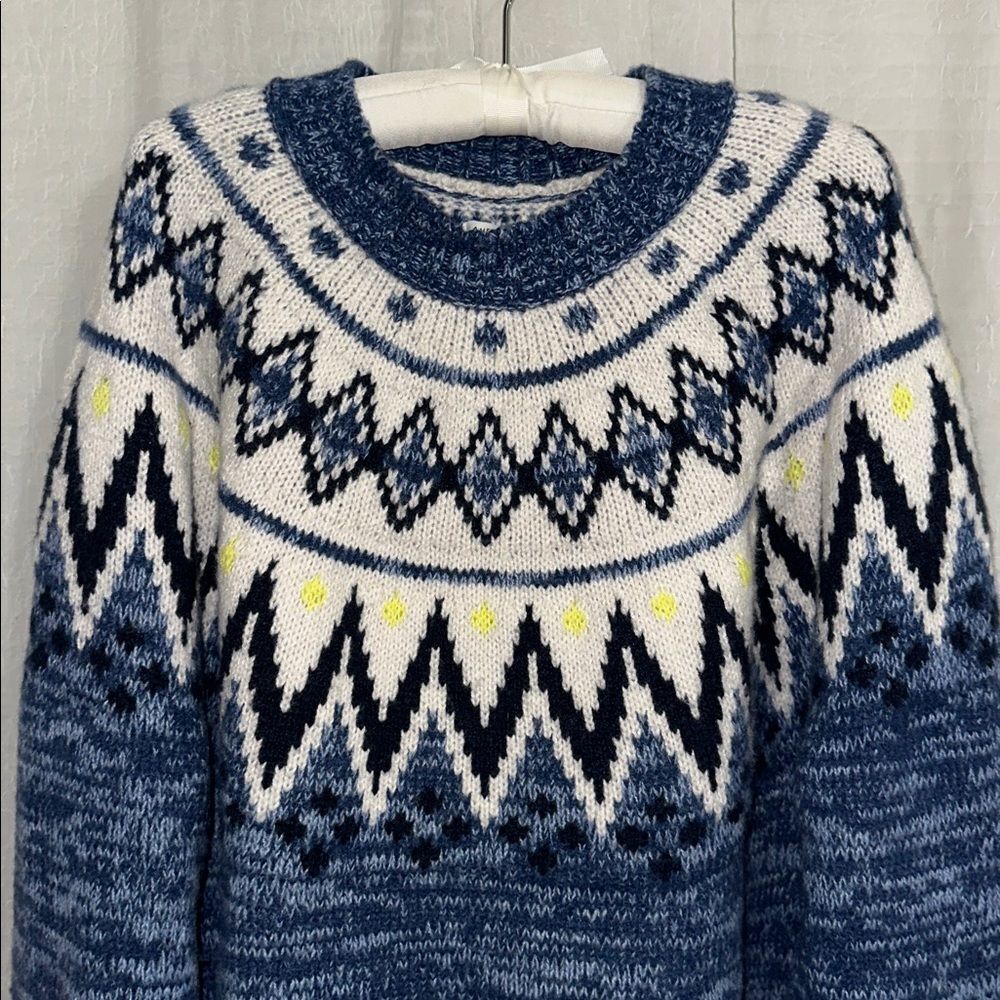 AE XL Blue White Multi Fair Isle Snow Stopper Knit Sweater - Picture 9 of 16